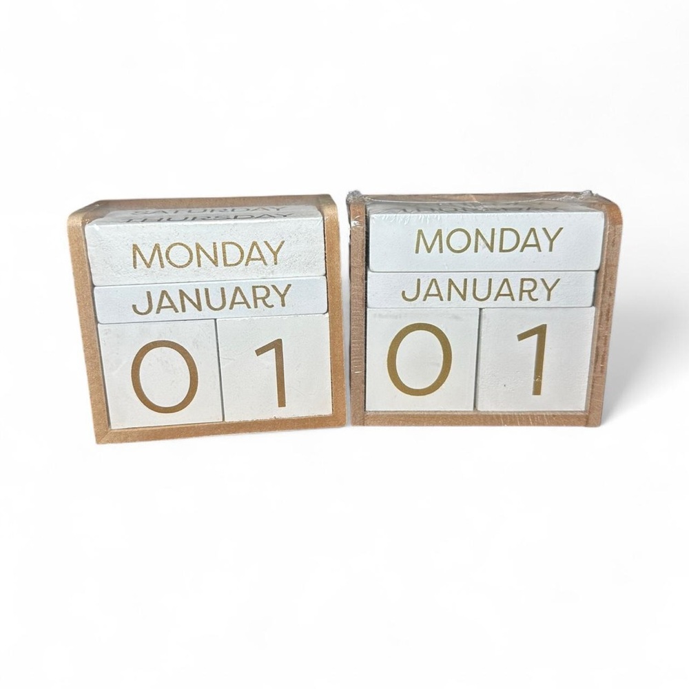 Wooden Perpetual Calendar with Gold Accents Set of Two